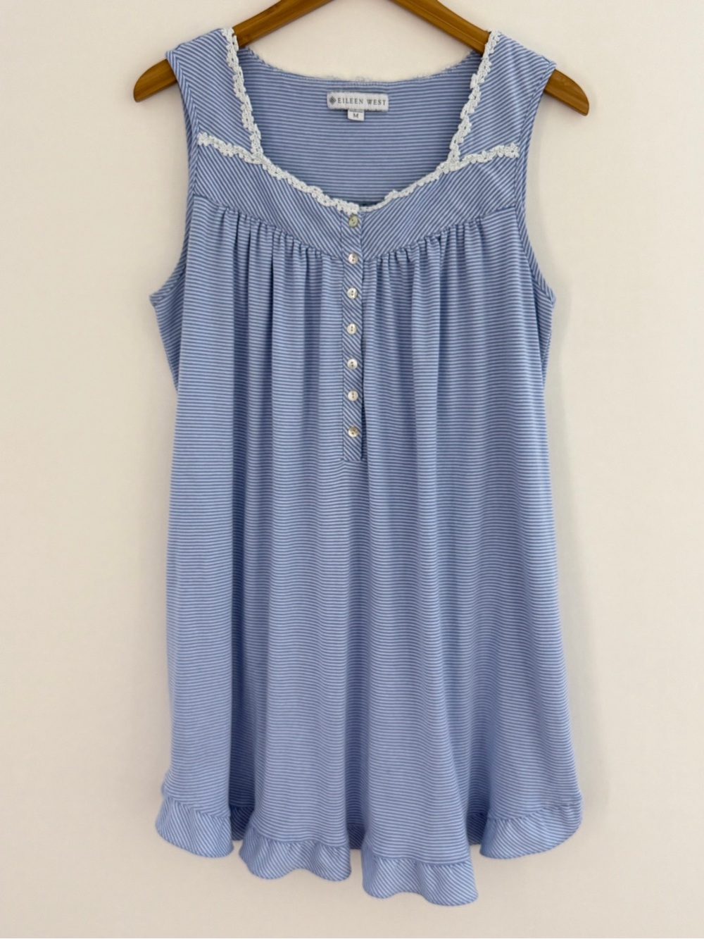 Eileen West Daisy Chain Lace Striped Knit Chemise Nightgown Size Medium